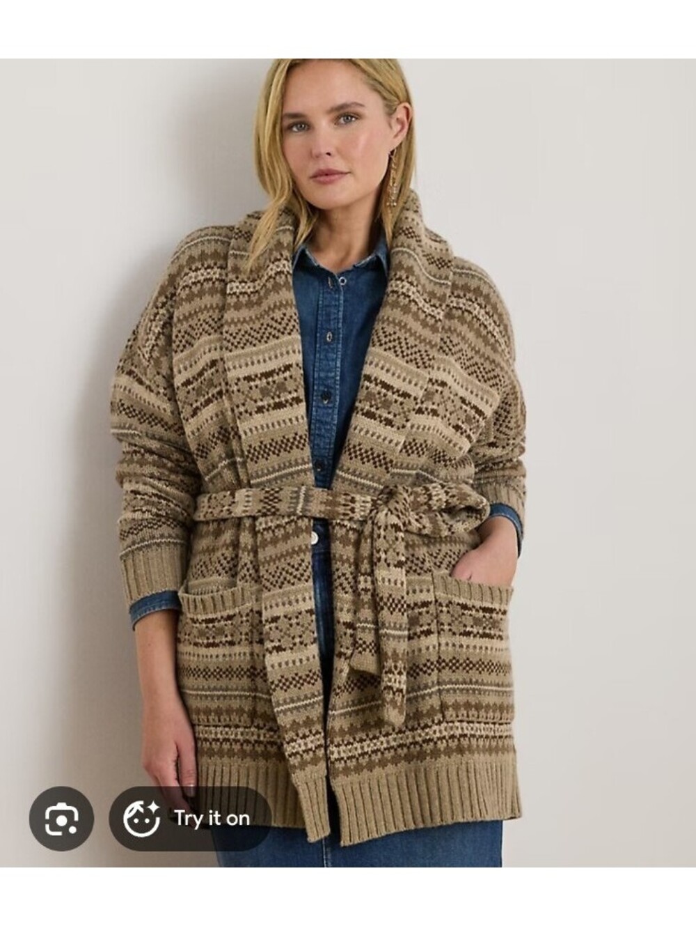 Lauren Ralph Lauren Fair Isle Belted Wool-Blend Cardigan